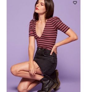 Reformation Ray Striped Ribbed V-neck Top